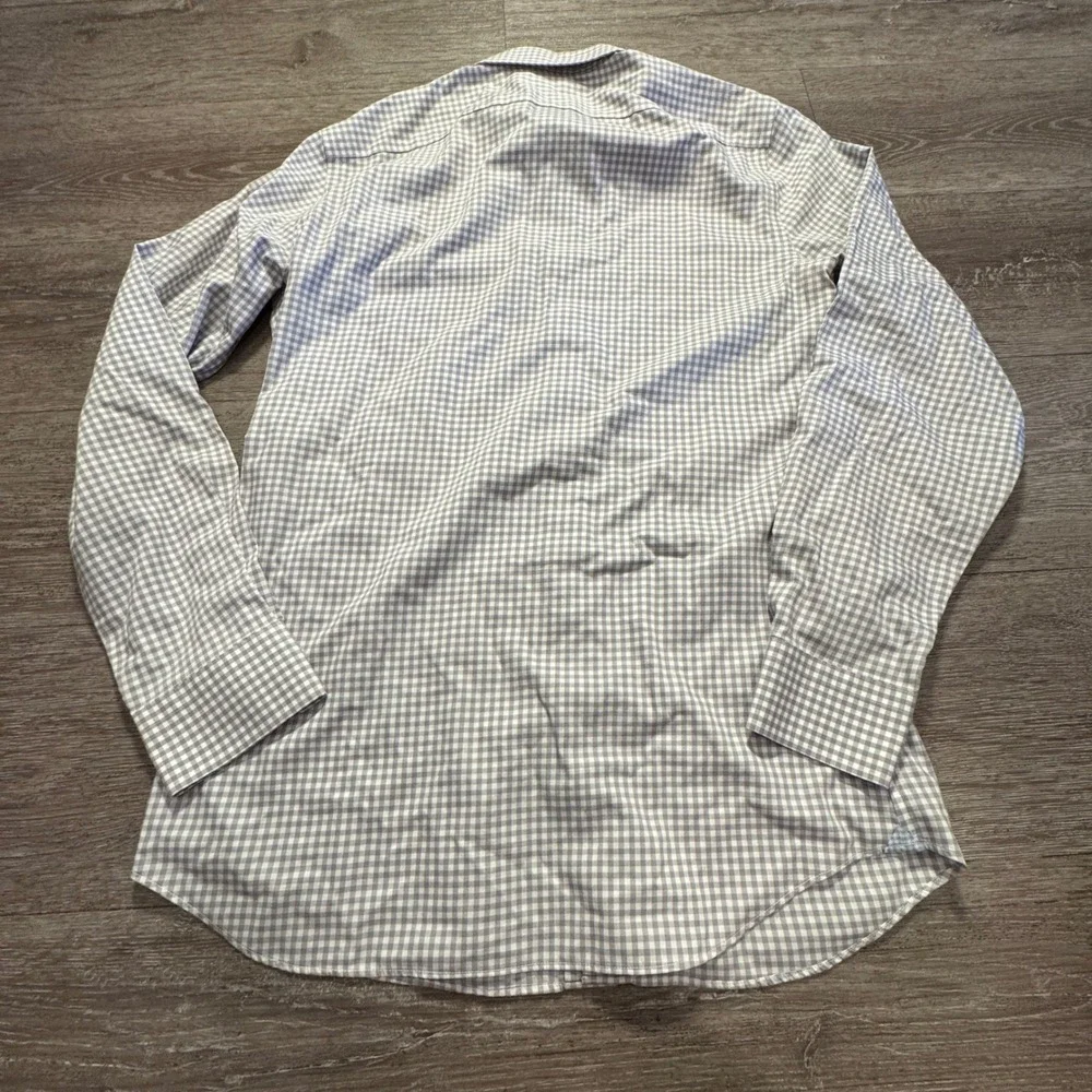 Banana Republic Shirt Mens M Gray Gingham Cotton Stretch Non-Iron Grant Fit LS